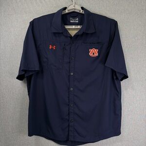 Men’s Large Under Armour Vented Button Down Polo Shirt Auburn Tigers Blue Orange